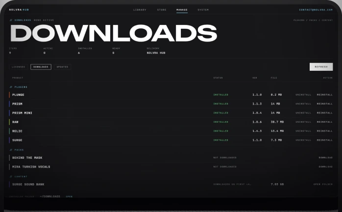 Nolvra Hub downloads, with plugins, sample packs and content