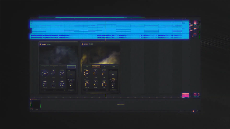 A session with two Nolvra Relic windows open side by side over an arrangement